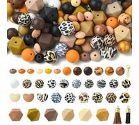 Airssory 141 pcs Leopard Print Theme Silicone Beads 15MM Bubblegum Beads Heart Hexagon Abacus Beads for DIY Jewellery Bracelet Necklace Earring Craft Bag Pen Keychain