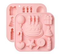 Airssory 2 pcs Birthday Theme Silicone Fondant Molds Cake Candle Candy Balloon Heart Star Moulds for DIY Cake Chocolate Pudding Jelly Candy Resin Crafts Candle Home Decoration