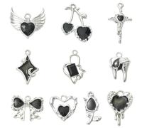 Airssory 20 pcs 10 Styles Black Gothic Theme Enamel Charms Punk Heart Cross Star Wing Charms for DIY Jewellery Bracelet Necklace Earring Bag Keychain Phone Decor