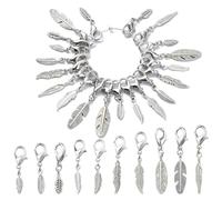 Airssory 20 Pcs 10 Styles Feather Stitch Markers Antique Sliver Feather Charms with Lobster Claw Clasps for Knitting DIY Jewelry Craft Bag Decoration