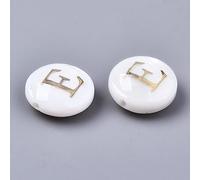 Airssory 20 pcs 8mm Flat Round Natural Freshwater Shell Beads with Letter E Brass Embellishments Alphabet Initial Beads for DIY Jewellery Bracelet Necklace Crafts Decor