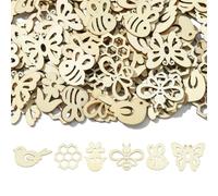 Airssory 200 pcs Mixed Shapes Flower and Animals Unfinished Blank Wood Cutout Charms Spring Garden Theme Floral Insect Bird Wood Slices for DIY Painting Art Craft Home Decor