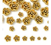 Airssory 24 pcs 3 Styles Golden Colour Rose Flower Beads Stainless Steel Romantic Floral Spacer Beads for DIY Jewellery Bracelet Necklace Earring Crafts Bag Keychain Decor