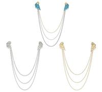 Airssory 3 Pcs 3 Colours Angel Wings Shape Rhinestone Hanging Chain Brooches Pins Feather Lapel Pins Bulk for Men Women Clothes Shawl Dress Backpack Hats Jackets Crafts Decorations