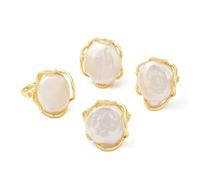 Airssory 3 Pcs Natural Pearl Rings Adjustable Baroque Rings Open Cuff Ring Golden Freshwater Cultured Pearl Ring for Women - US Size 7-1/4(17.5mm)