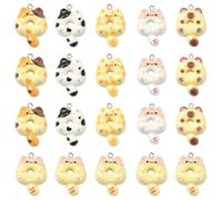 Airssory 30 pcs 6 Colours Cat Shape Donut Resin Charms Imitation Food Dessert Pet Animals Charms for DIY Jewellery Bracelet Necklace Earring Bulk Bag Keychain Phone Decor