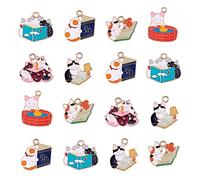 Airssory 30 Pcs 6 Style Kawaii Enamel Cat Theme Charm Reading Playing Chatting Kitten Cat Animal Charm for Bracelet Necklace Jewellery Making Keychain DIY