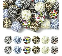Airssory 30 pcs 6 Styles 17 mm Polygon Leopard Print Focal Silicone Beads Animal Printed Rubber Bubblegum Beads for DIY Jewellery Keychain Pen Bag Lanyard Bracelet Craft Decor