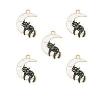 Airssory 30 Pcs Enamel Black Cat Charms White Moon Charms for Jewelry Making Bracelet DIY Craftings