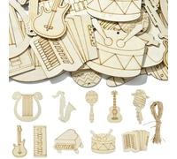 Airssory 30 pcs Musical Instruments Undyed Blank Wood Cutout Charms with Jute Cord Music Theme Guitar Piano Wood Slices for DIY Painting Art Craft Home Party Decor Embellishments