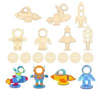 Airssory 35 pcs 7 Styles Outer Space Theme Unfinished Wood Cutout Rocket Spaceship Astronaut Wood Slice for DIY Painting Art Crafts Home Office Desk Embellishment