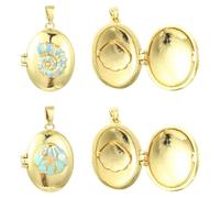 Airssory 4 pcs 2 Styles Golden Colour Oval with Shell Shape Locket Charms Brass Photo Frame Memory Charms for DIY Jewellery Necklace Bracelet Earring Crafts Bag Keychain Decor