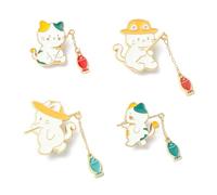 Airssory 4 Pcs 4 Styles Little Cat Enamel Pin Cat with Fish Enamel Pins Animal Lapel Pins for Backpack Hat Decoration