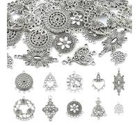 Airssory 40 pcs 10 Styles Antique Silver Bohemian Flower Connector Charms Chandelier Components Links Charms for DIY Jewellery Earring Bracelet Necklace Craft