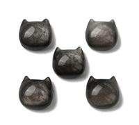 Airssory 5 pcs Black Cat Head Shape Beads Natural Golden Sheen Obsidian Beads for DIY Jewellery Making Bracelet Necklace Earrings Crafts Bag Decor