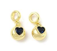 Airssory 5 pcs Golden Colour Round with Blue Heart Charms Brass Cubic Zirconia Sweet Love Charms for DIY Jewellery Bracelet Necklace Earring Crafts Bag Keychain Decor