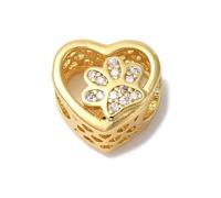 Airssory 5 Pcs Heart with Animal Paw Print Beads Brass Micro Pave Cubic Zirconia European Beads Large Hole Beads Pet Dog Cat Footprint Beads Animal Heart Beads for Jewelry Making
