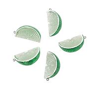 Airssory 5 Pcs Imitated Lime Lemon Green Orange Slice Disc Charms Fake Fruit Food Model Resin Pendants with Loop for DIY Craft and Jewellery Making - 43~44mm