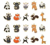 Airssory 50 Pcs 10 Styles Colorful Printed Alloy Charms Zoo Animal Charms Panda Elephant Koala Owl Tiger Fox Deer Squirrel Giraffe Charms for DIY Jewelry