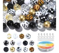 Airssory 50 Pcs 19mm Animal Pattern Acrylic Resin Beads DIY Jewelry Making Large Bubblegum Beads Chunky Spacer Bead Kits for Bracelets DIY Necklaces Jewelry Makings Beadable Pens