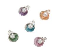 Airssory 50 Pcs Enamel Shell Shaped Charms Tiny Pendants with Acrylic Pearl Beads for Choker Necklace Bracelet Earrings Making DIY Crafts - 15mm