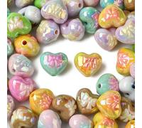 Airssory 50 pcs UV Plated Acrylic Iridescent Bowknot Heart Beads Heart Shaped Bow Pattern Beads for Bracelet Necklace Earring Making DIY Jewellery Findings
