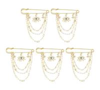 Airssory 5Pcs Rhinestone Tassel Pins Eye Star Safety Pin with Chain Brooch Plastic Pearl Beaded Tassel Chains Lapel Pin for Backpack Clothes Golden 70x88x5mm