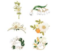 Airssory 6 Pcs 6 Styles Daisy Flower Brooches and Pins Lapel Pin Bouquet Brooch Pins Lily of the Valley Flower Brooches for Women Wedding Party Dress Suit Accessories