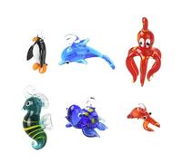 Airssory 6 pcs 6 Styles Lampwork Glass Ocean Animals Charms Penguin Dolphin Sea Horse Octopus Tortoise Lobster Charms for DIY Jewellery Bracelet Necklace Earring Bag Keychain Decor