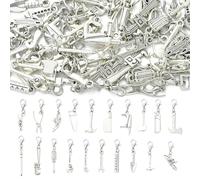 Airssory 60 pcs Mixed Styles Tibetan Style Tool Theme Clip on Charms Antique Silver Mini Tool Shaped Charms with Lobster Claw Clasps for DIY Jewellery Bag Decor Bulk Knitting