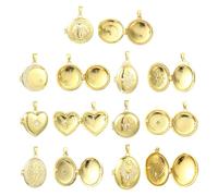 Airssory 7 pcs 7 Styles Golden Colour Mixed Shape Brass Locket Charms Oval Heart Round Photo Frame Memory Charms for DIY Jewellery Necklace Bracelet Earring Crafts