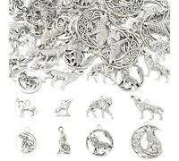 Airssory 80 pcs 8 Styles Tibetan Style Wolf Theme Charms Antique Silver Wild Animals Moon Charms for DIY Jewellery Bracelet Necklace Earring Bag Keychain Phone Decor