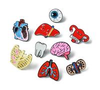 Airssory 9 pcs 9 Styles Human Organ Theme Enamel Alloy Brooches Body Heart Brain Uterus Lung Eye Badge Pins for Halloween DIY Clothes Bags Hats Crafts
