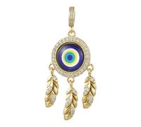 Airssory Golden Colour Brass Cubic Zirconia Evil Eye European Dangle Charms Lucky Eye with Feather Large Hole Charms for DIY Jewellery Bracelet Necklace Earring Bag Keychain Decor