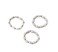 Airssory Natural Freshwater Pearl Rings Rice Adjustable Beaded Band Stretch Rings Minimalist Stacking Style Natural Pearl Finger Ring for Women