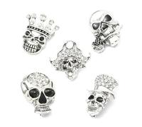 Airssory Skull Rhinestone Lapel Pins, Antique Silver Alloy, 5 Styles, 47-50.5mm, for Backpacks, Jackets, Hats, Clothing, 5 Pieces
