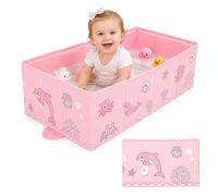 AirSwim Collapsible Baby Bathtub, Portable Baby Bath Tub for 6M-4Y, Pink | Foldable Bathtub for Infant Toddler, Toddler Bathtub for Small Bathroom, Travel Essentials, Drains Quickly, Cleans Easily