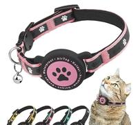 Airtag Breakaway Cat Collar, Reflective Kitten Collar with Airtag Holder and Bell, Comfortable Padding, Adjustable, Durable, Suitable for Cats (Rose)