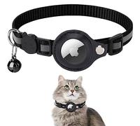 Airtag Cat Collar, Air tag Cat Collar with Bell and Safety Buckle in 3/8" Width, Reflective Collar with Waterproof Airtag Holder Compatible with Apple Airtag for Cat Dog Kitten Puppy (Black B)