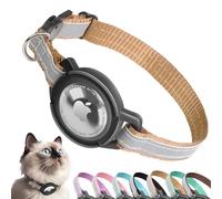 Airtag Cat Collar Breakaway, Odokele Reflective Cats Collars with Apple Air Tag Holder for Kitten, Cat GPS Tracker Adjustable Collars with Safety Quick Release Buckle for Kitties and Puppies, Brown