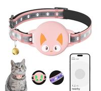 Airtag Cat Collar Breakaway, Reflective Cat Airtag Collar with Apple Air Tag Holder and Bell, Cat Tracker Collar for Girl & Boy Cats, Lightweight Kitten Collar for Kitties, Puppies Pink (9-13")