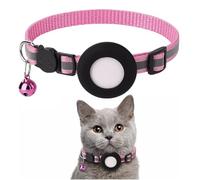 Airtag Cat Collar Breakaway, Reflective Kitten Collar with Apple Air Tag Holder and Bell for Girl Boy Cats, 0.4 Inch in Width and Lightweight (Pink)