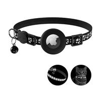 Airtag Cat Collar Breakaway, Reflective Kitten Collar with Apple Air Tag Holder and Bell for Girl Boy Cats,0.4 Inches in Width and Lightweight (Black Footprints)