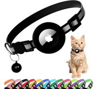 Airtag Cat Collar Breakaway, Reflective Kitten Collar with Apple Air Tag Holder and Bell for Girl Boy Cats, 0.4 Inch in Width and Lightweight (Black)