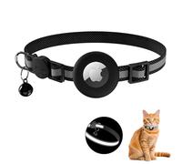 Airtag Cat Collar Breakaway, Reflective Kitten Collar with Apple Air Tag Holder and Bell for Girl Boy Cats,0.4 Inches in Width and Lightweight (Black Stripes)