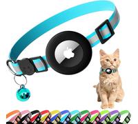 Airtag Cat Collar Breakaway, Reflective Kitten Collar with Apple Air Tag Holder and Bell for Girl Boy Cats, 0.4 Inch in Width and Lightweight (Blue)