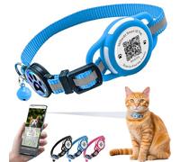 Airtag Cat Collar Breakaway,Reflective Kitten Collar with Waterproof Apple Air Tag Holder and Bell,Silicone Pet ID Tag with QR Code,Modifiable Pet Online Profile,No Subscription or Fees (Blue)
