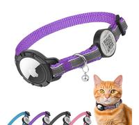Airtag Cat Collar Breakaway with QR Code Name Tag, Reflective cat Collar airtag Holder with Bell, Cat ID Tag Personalized, Ultra-Durable, Adjustable, Quick Release, Fits Small Large Cats (8.5-11.5")