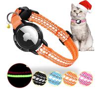 AirTag Cat Collar - Luminous & Reflective Air tag Cat Collar,Breakaway Cat Collars with Bells and Waterproof AirTag Holder,Lightweight Cat Airtag Collar for Kittens and Puppies(Orange S)