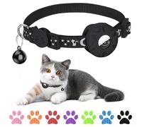 Airtag Cat Collar, Reflective Collar for Cat with Safety Buckle and Waterproof Air Tag Holder in 3/8" Width, Cat Airtag Collar, Cat Collar Compatible with Apple Airtag for Cat Dog Kitten Puppy (black)